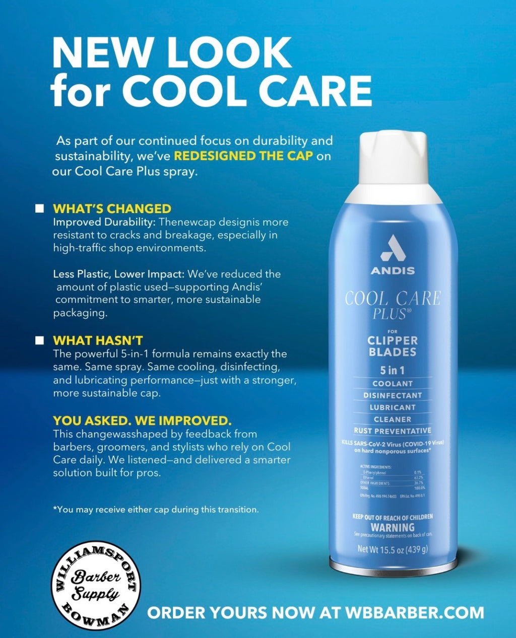 Andis Cool Care Plus Coolant, Disinfectant, Lubricant, & Rust-Preventative Cleaning Spray