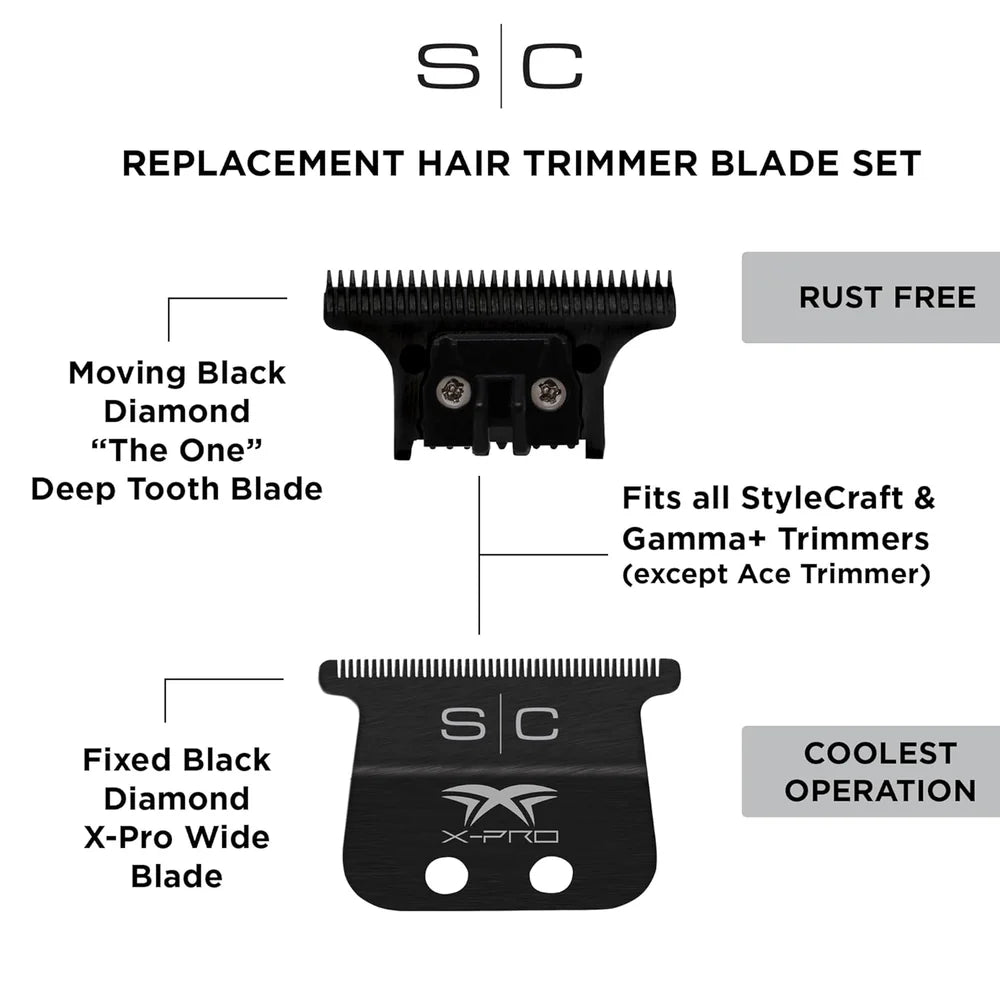 StyleCraft Black Diamond X-Pro Wide Fixed Blade & Black DLC "The One Cutter Trimmer Replacement Blade Set