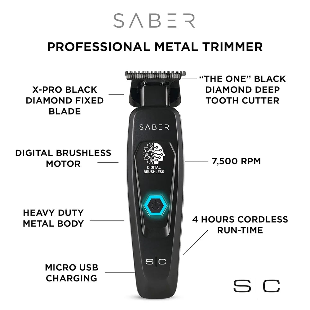 StyleCraft Saber Cordless Digital Brushless Motor Metal Trimmer - Black