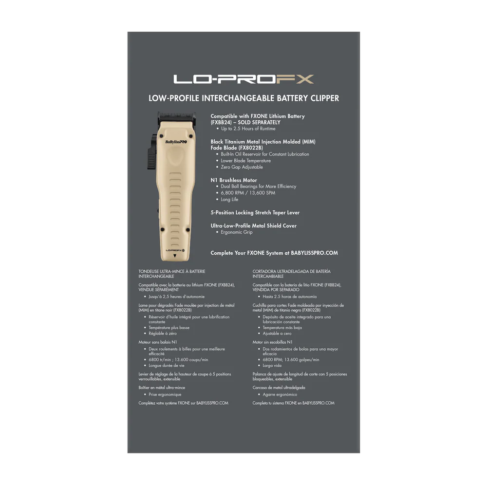 BaBylissPRO FXONE Low-Profile Sand Interchangeable Battery Clipper - TOOL ONLY