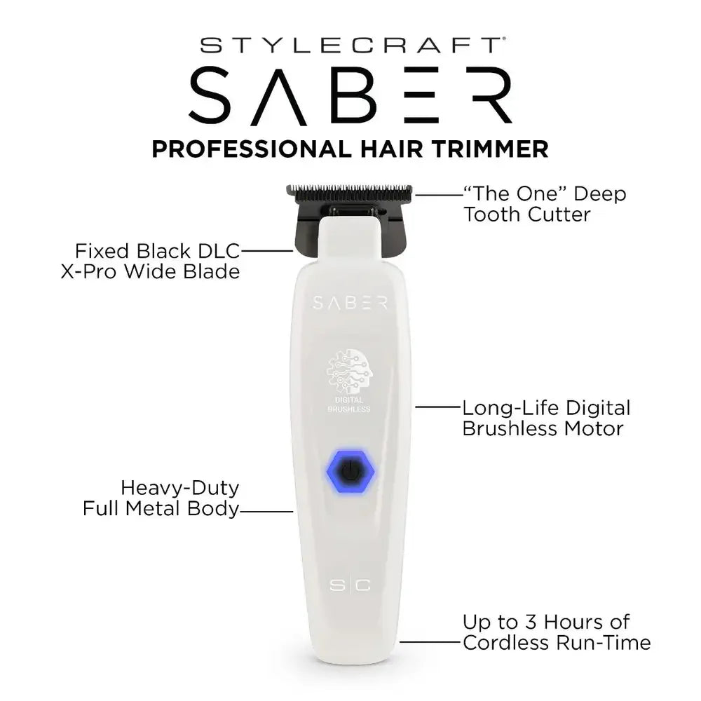StyleCraft Limited Edition Saber II Cordless Digital Brushless Motor Trimmer - White