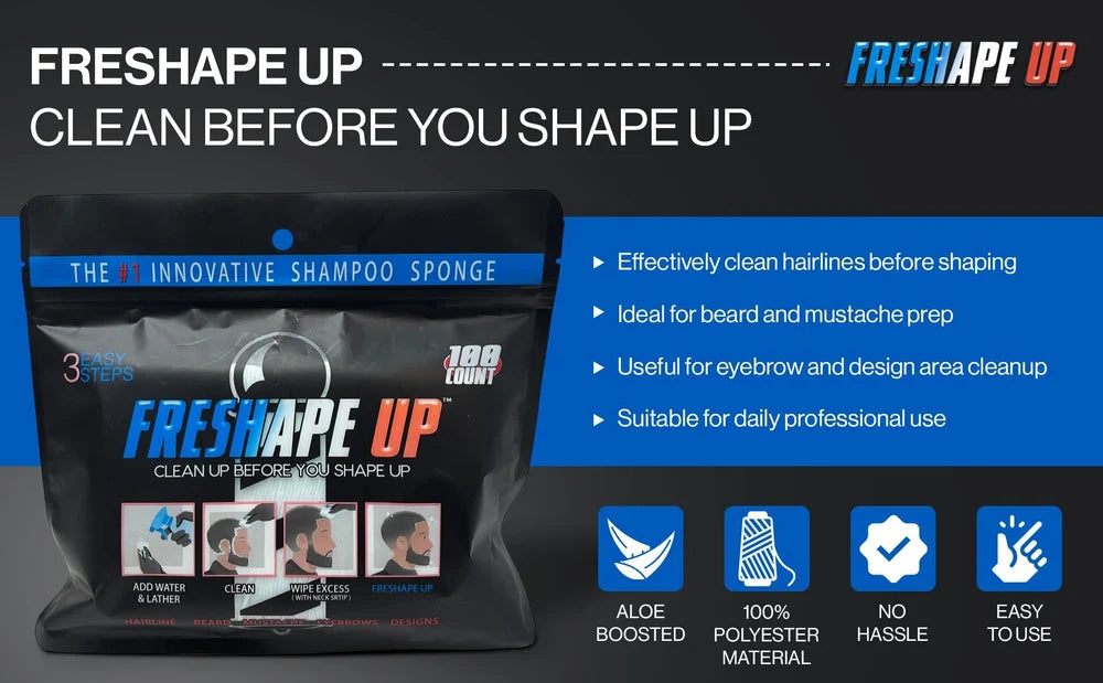Freshshape Up Shampoo Infused No Rinse Sponges for Hairline Cleaning (100pk)